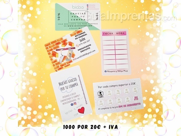 1000 tarjetas por solo 20€ + iva 